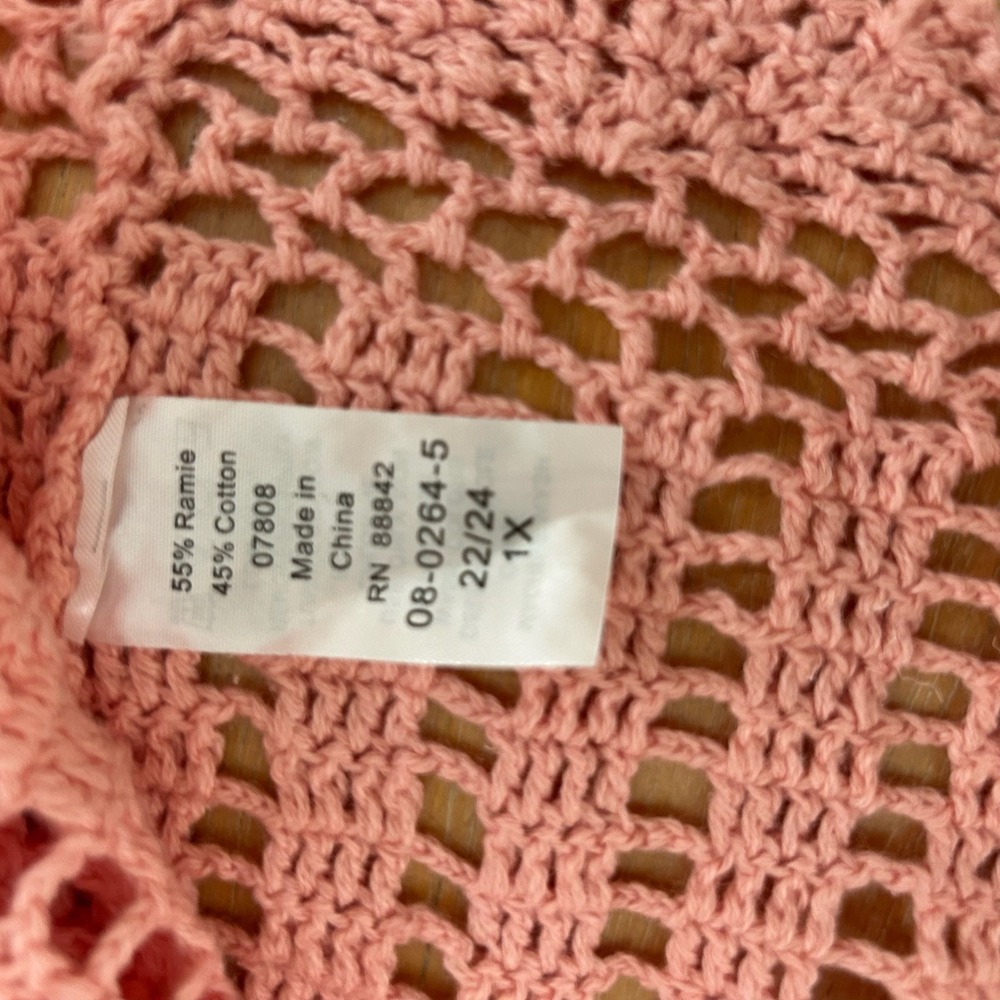 ROAMANS Pink Crochet V Neck Short Sleeve Overlay Top Size 22/24 Boho Cottage - Picture 5 of 8